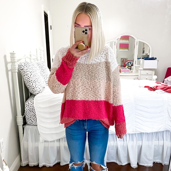 Sweaters - Color Block Popcorn Sweater